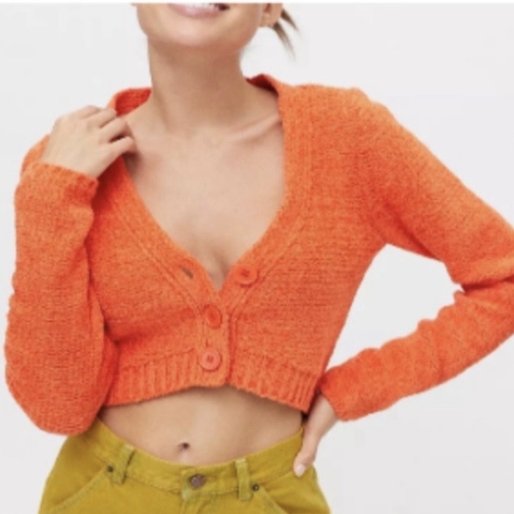 Urban Outfitters Orange V-Neck Cropped Sweater